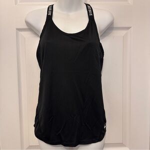 Nike Women’s Black Racerback Tank Top M – Mesh Panels, “Just Do It” Straps